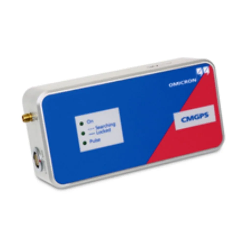 Receptor GPS Omicron CMGPS para sincronización de equipos de prueba eléctrica.